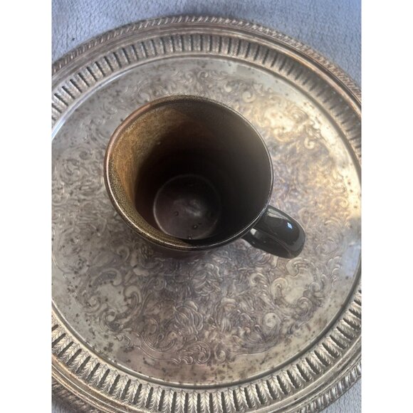 Rare Vintage Pottery Craft USA Large Coffee Mug 3D Flower Brown Black Glazed Cup - Picture 3 of 7